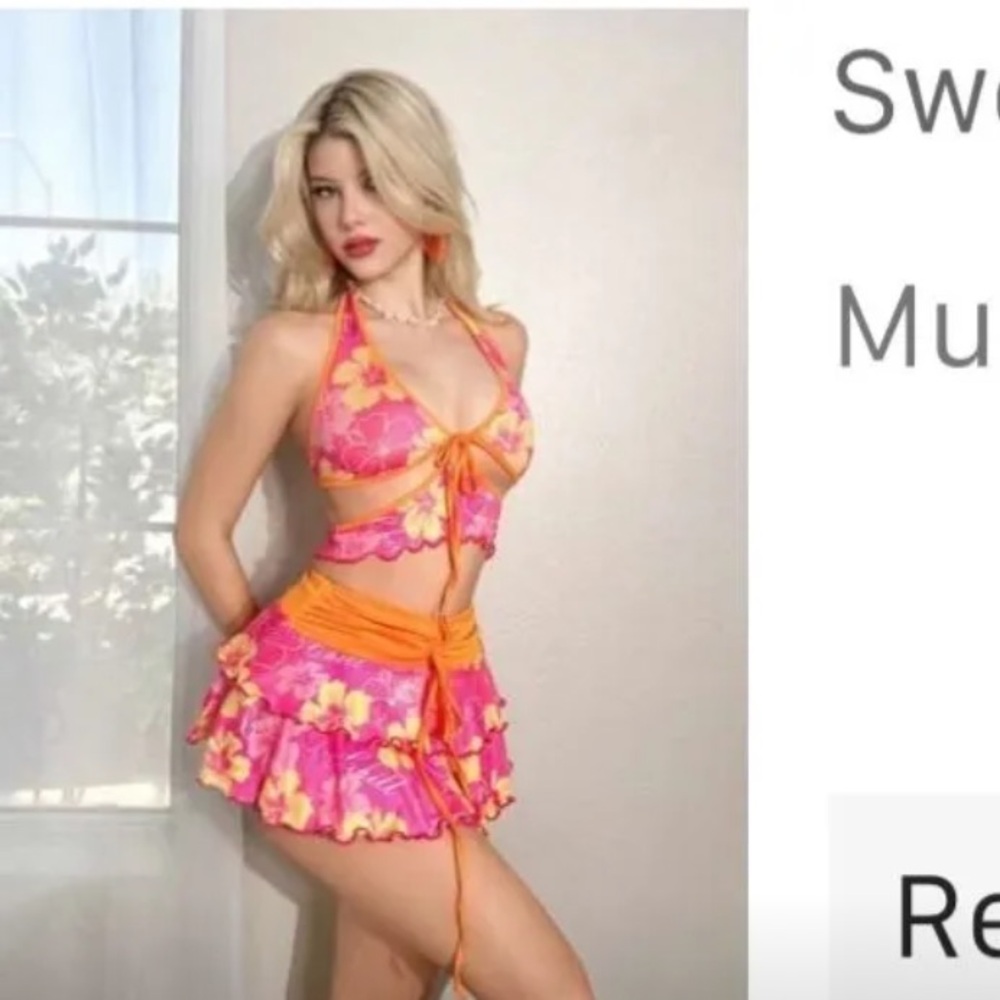 Pink and Orange Floral Bikini Set